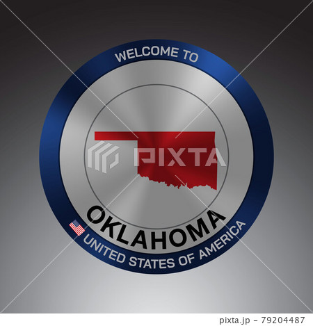 The Sign Shield style United states of America with message, Oklahoma and Red map on Grey Background vector art image illustration. 79204487