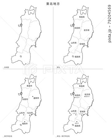 白地図 日本 東北地方セットのイラスト素材