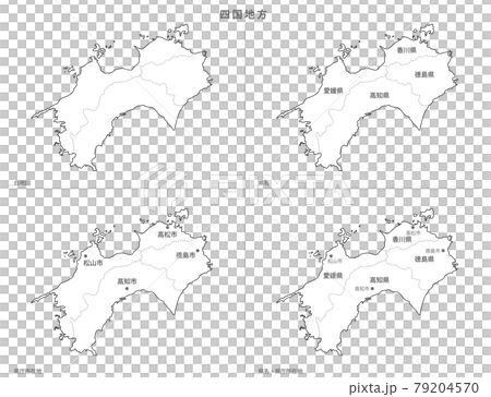 白地図 日本 四国地方セットのイラスト素材