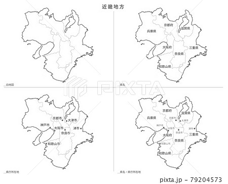 白地図 日本 近畿地方セットのイラスト素材