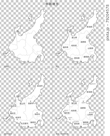 白地図 日本 中部地方セットのイラスト素材