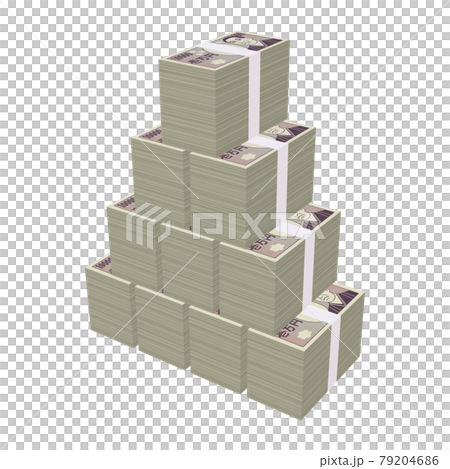 経済のイラスト素材 山型に積み上げられた札束 漫画風一万円札 一億円 1 4 のイラスト素材