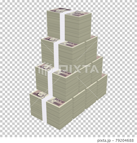 經濟插畫素材：一捆山形堆積的鈔票，卡通風格的萬日元鈔票，一億日元（1_2） 79204688