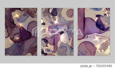 Marble set of gold, and purple backgrounds with texture 79205490