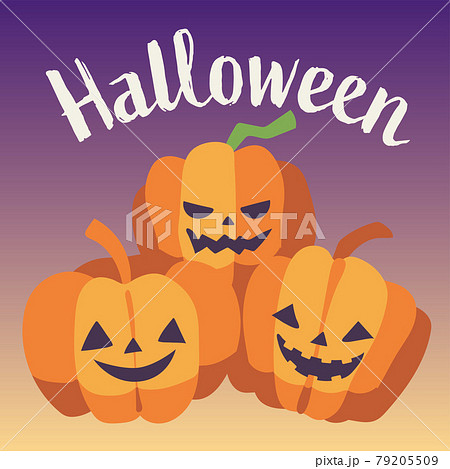 ハロウィンのかぼちゃ3つのイラストのイラスト素材