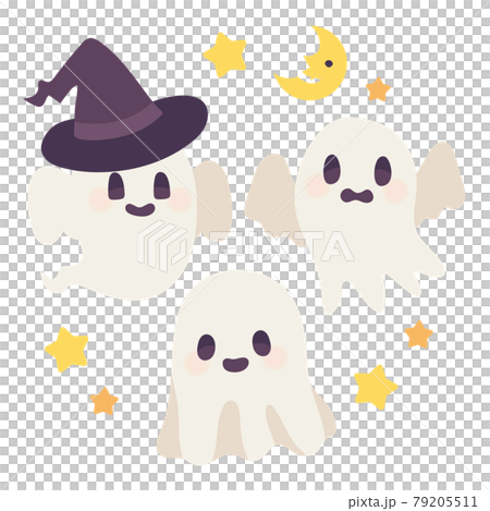 ハロウィンのお化け3体のイラストのイラスト素材