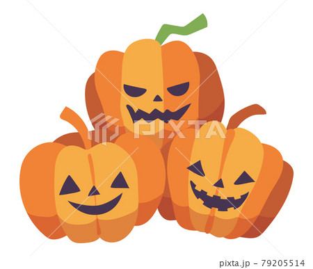 ハロウィンのかぼちゃ3つのイラストのイラスト素材