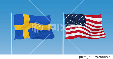 アメリカとスウェーデンの国旗のイラスト素材