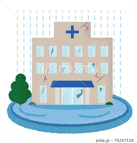 水害に遭う病院のベクターイラストのイラスト素材