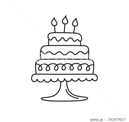 Hand drawn birthday cake with a candles. Children doodle drawing. Isolated vector illustration on white background Hand drawn birthday cake with a candles. Children doodle drawing. Isolated vector illustration on white background 79207657