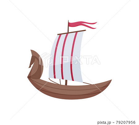 Water sailboat. Ship boat side view isolated on white background. Old ship with sail, for ocean water. Isolated transport icon Water sailboat. Ship boat side view isolated on white background. Old ship with sail, for ocean water. Isolated transport icon 79207956