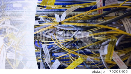 Binary coding data processing over close up of computer server against white technology background Binary coding data processing over close up of computer server against white technology background 79208406