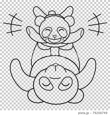 熊貓父母和孩子與父母和孩子玩耍的線描插圖 79208749