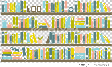 大きな本棚にたくさん並んだ本・かわいい配色 79208951