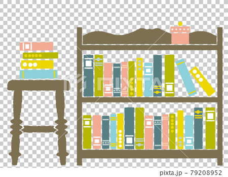 レトロな本棚と椅子と本・かわいい配色 79208952
