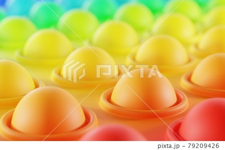 Abstract geometric colorful background. Anti-stress toy pop it. Simple dimple push sensory fidget, point fingers in bubble round for fine motor skills of children, stress relief balls, 3d illustration Abstract geometric colorful background. Anti-stress toy pop it. Simple dimple push sensory fidget, point fingers in bubble round for fine motor skills of children, stress relief balls, 3d illustration 79209426