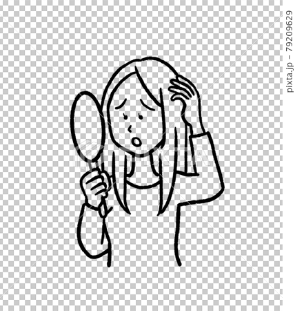 ぺちゃんこ髪 髪のボリュームが少ない女性のイラスト 線画 ぺちゃんこ髪 髪のボリュームが少ない女性のイラスト 線画 79209629