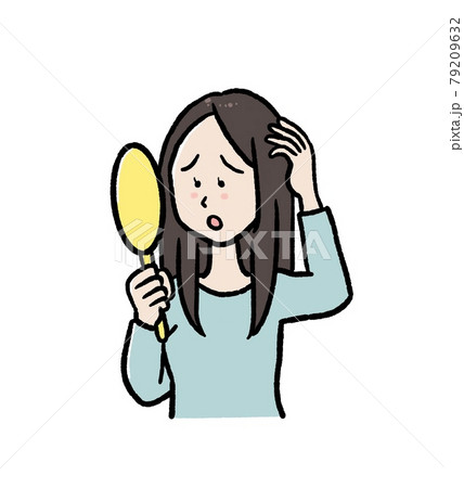 ぺちゃんこ髪　髪のボリュームが少ない女性のイラスト 79209632