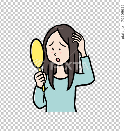 ぺちゃんこ髪　髪のボリュームが少ない女性のイラスト 79209632