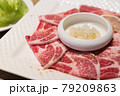 Raw beef in Japanese restaurant. This restaurant specializes in grilled meat. 79209863