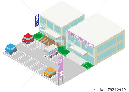 アイソメトリックな病院併設介護付有料老人ホームのイラスト素材