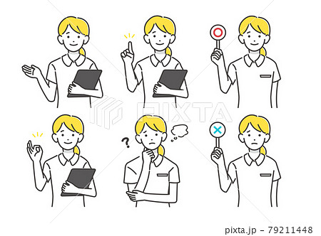 6つのポーズをとる女性看護師のベクターイラスト素材/薬剤師/介護 6つのポーズをとる女性看護師のベクターイラスト素材/薬剤師/介護 79211448