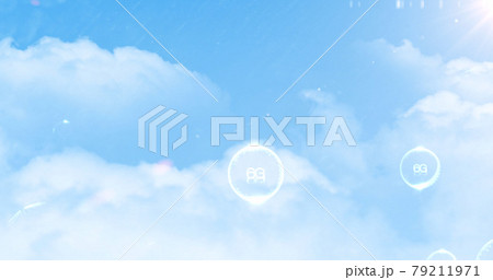 Multiple bubbles with 6g text floating and bursting against clouds in blue sky 79211971