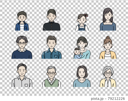 人々　老若男女　家族　アイコン　セット　イラスト素材 79212226