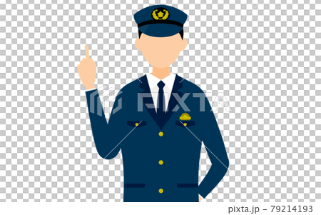 若い男性警官のポーズ、指さし 79214193