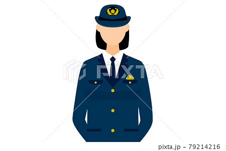 若い女性警官のポーズ、後ろ手を組んでいる 79214216
