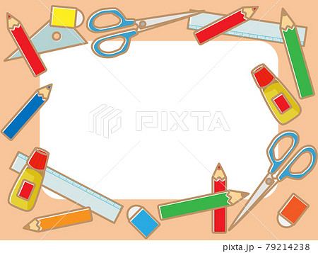 学校用文房具フレーム_フラット_ピンク枠 学校用文房具フレーム_フラット_ピンク枠 79214238