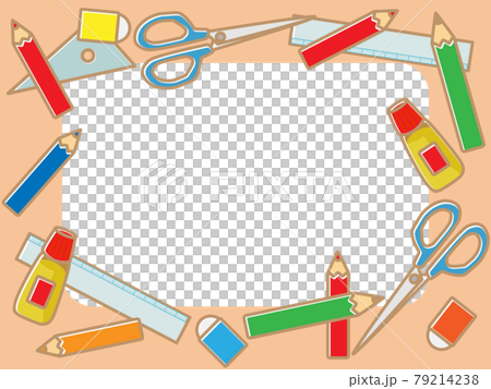学校用文房具フレーム_フラット_ピンク枠 学校用文房具フレーム_フラット_ピンク枠 79214238