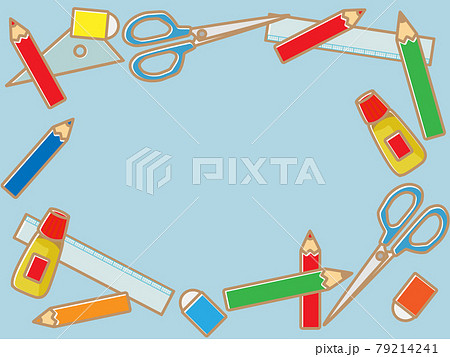 学校用文房具フレーム_フラット_水色 79214241