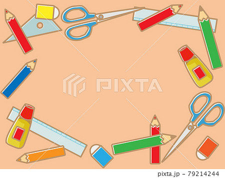 学校用文房具フレーム_フラット_ピンク 79214244