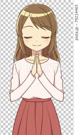 A woman in plain clothes holding hands 79214465