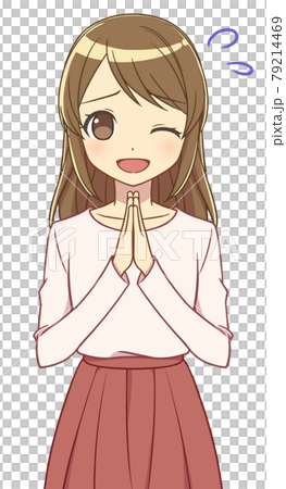 A woman in plain clothes asking you to put your hands together A woman in plain clothes asking you to put your hands together 79214469