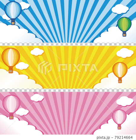 バナー　広告　WEB　夏　空　気球　雲　フレーム　コピースペース　背景　イラスト素材セット 79214664