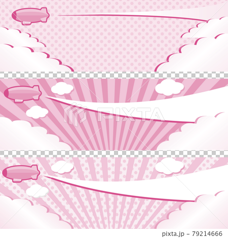 橫幅廣告WEB夏日天空飛艇雲框複製空間背景粉色插畫素材套裝 79214666