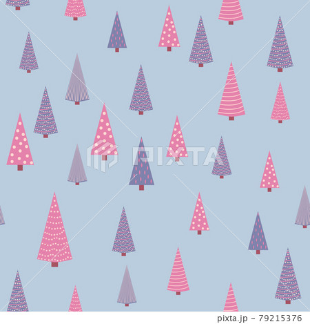 Seamless repeating pattern with textured Christmas trees in black, pastel pink, light blue 79215376