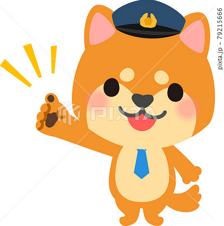斜め上を指さす犬のお巡りさん 79215666