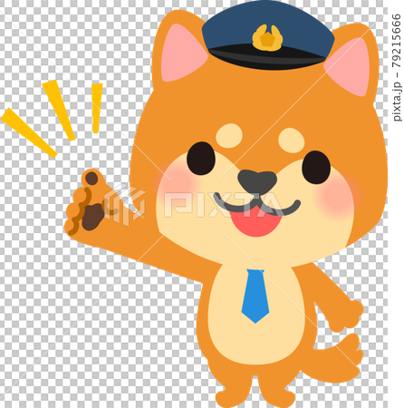 斜め上を指さす犬のお巡りさん 79215666