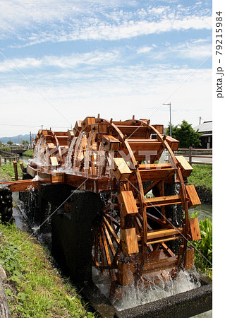 朝倉の揚水車群「三島の二連水車」　6月の稼働はじめの景観 79215984