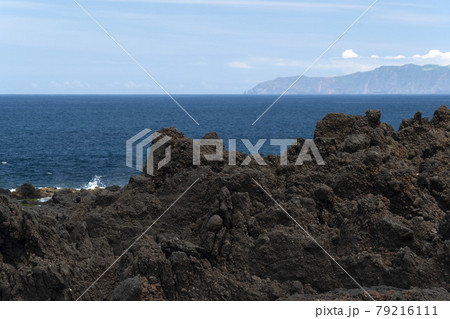 Lajido village Pico Island Azores black lava houses red windows 79216111