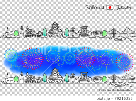 四國城市景觀和煙花的簡單線條畫集 四國城市景觀和煙花的簡單線條畫集 79216355