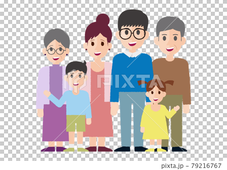 家族 親子父 母 女の子 男の子 祖父 祖母 79216767