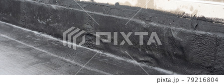 Waterproofing flat roof terrace with roll bitumen Waterproofing flat roof terrace with roll bitumen 79216804