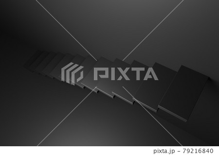 Black ascending stairs in black room, abstract 3D illustration. Black ascending stairs in black room, abstract 3D illustration. 79216840