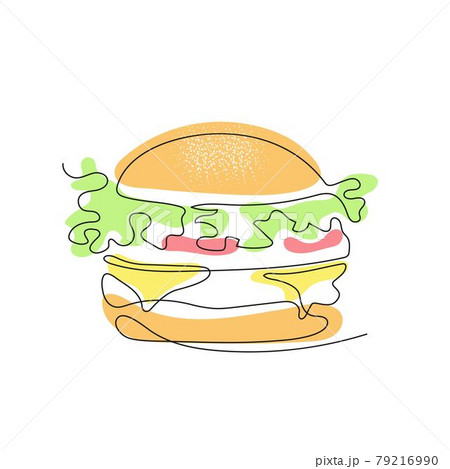 Burger is drawn with one line. Fast food. 79216990