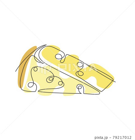 A piece of cheese is drawn with a single line. One line drawing. 79217012