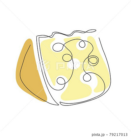 A piece of cheese is drawn with a single line. One line drawing. 79217013